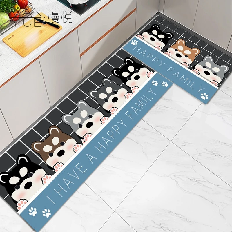 【汪汪家族两件套】厨房地毯吸水吸油水晶绒可爱卡通风地垫可吸尘