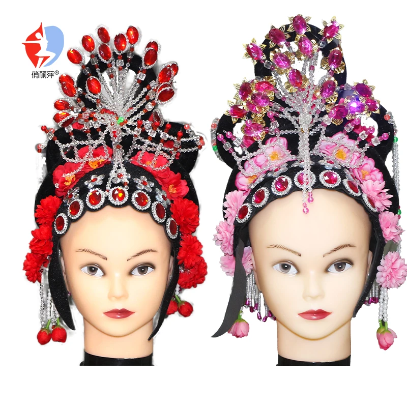 贵妃头饰国风广场舞表演舞蹈演出头花民族风舞蹈配饰送线帘送头花