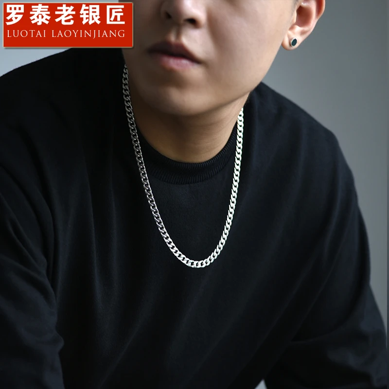 罗泰老银匠 链子925银 古巴项链男士潮款欧美嘻哈风银链子配饰品