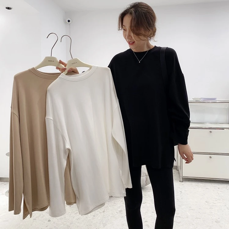 widelia 秋冬款磨毛长袖T恤柔软宽松休闲内搭打底衫女9970