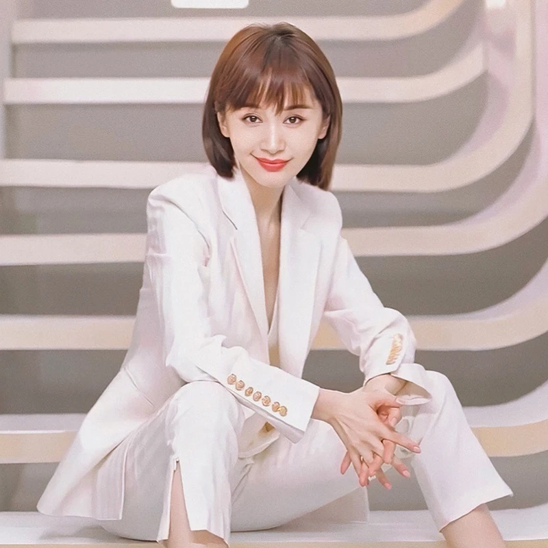 2025春季王子文明星同款时尚白色修身小西服气质西装套装三件套女
