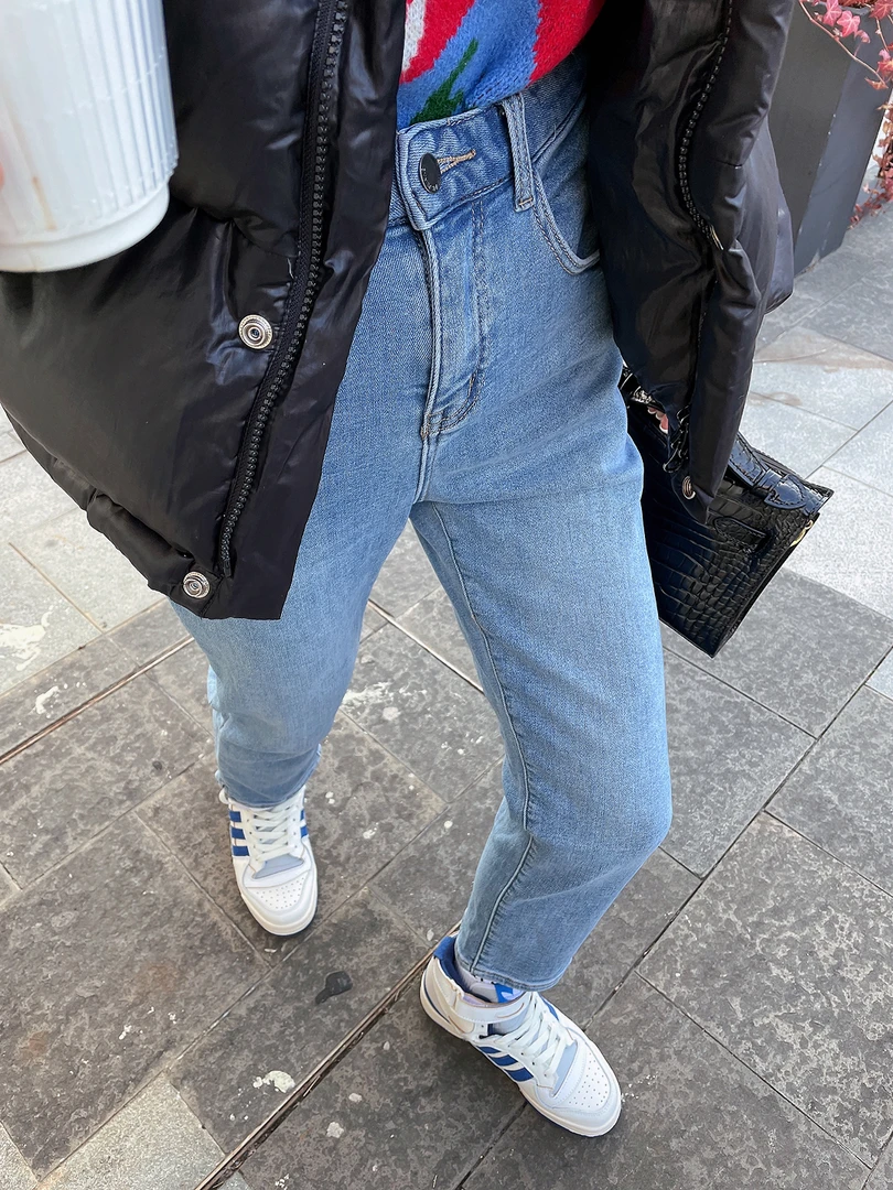 ZZYZ直筒小开叉加绒牛仔裤