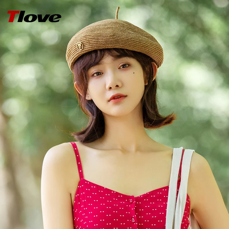 4082+夏季贝雷帽女薄款时尚小礼帽南瓜帽女士纸草编织草帽凉帽