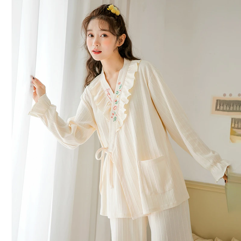 家时光7087#月子服春秋纯棉产后孕妇哺乳睡衣怀孕产妇喂奶家居服