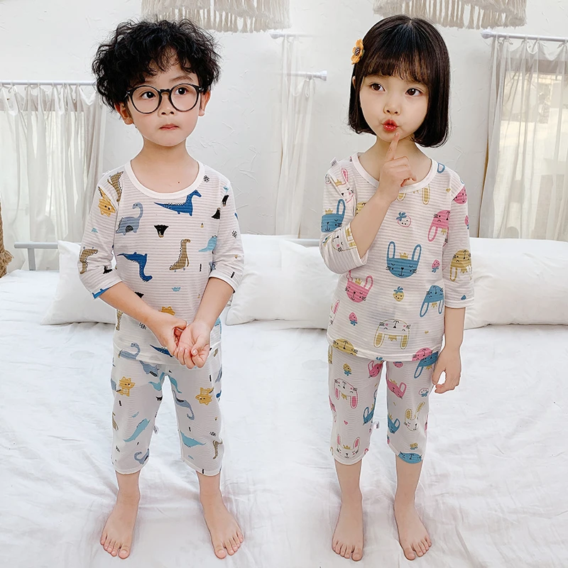 婴儿童夏装衣服家居服夏季薄款七分袖宝宝睡衣套装男童女童空调服