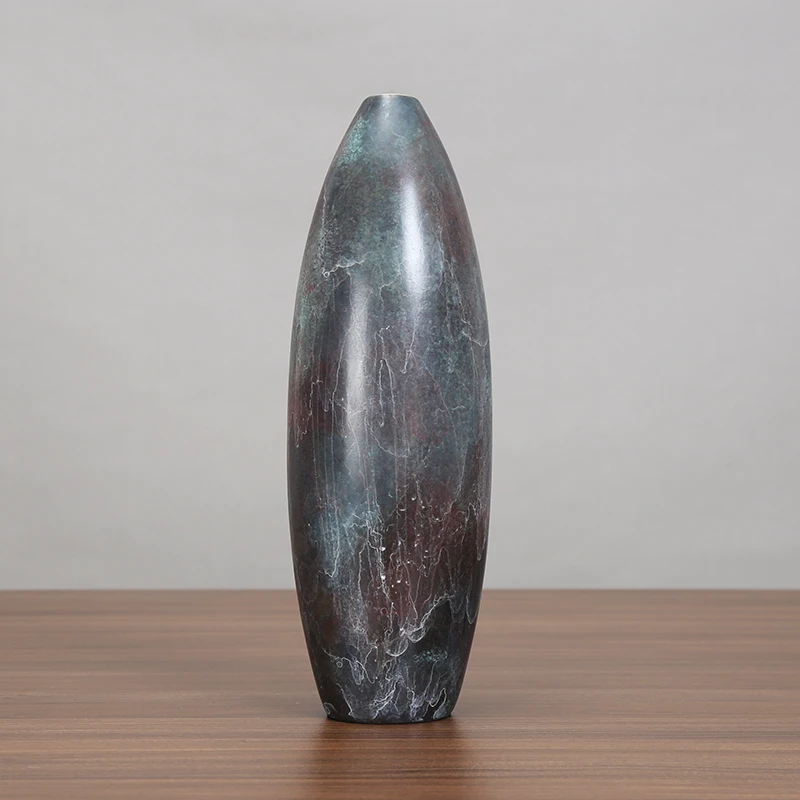 全铜圆形花瓶工艺品摆件黄铜艺术花瓶客厅书房摆件