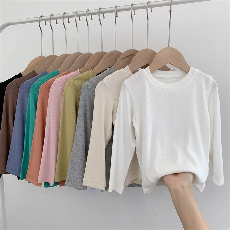 【福利回馈】儿童弹力纯色打底衫男童休闲T恤女童长袖上衣韩版春