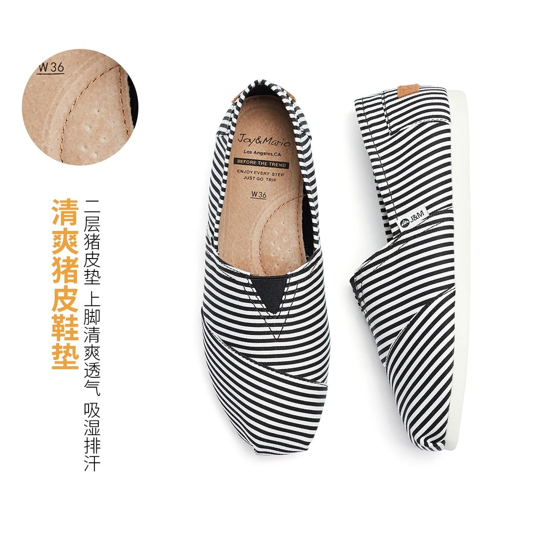 J&M/快乐玛丽女鞋帆布鞋夏排汗懒人鞋女一脚蹬小众百搭鞋子62177W