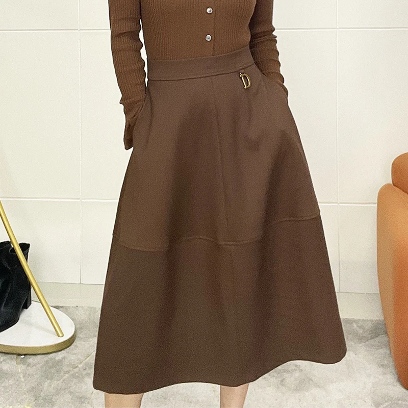 春秋新款品质女装原样定制D紫扣装饰半身裙（柜子同步在售