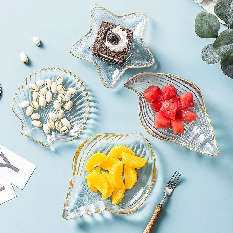 创意果盘精致海洋金边家用玻璃水果盘零食糖果盘网红简约小碟盘子