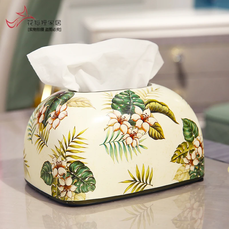 美式田园小号纸巾盒 欧式复古陶瓷抽纸盒 餐桌茶几装饰工艺品摆件
