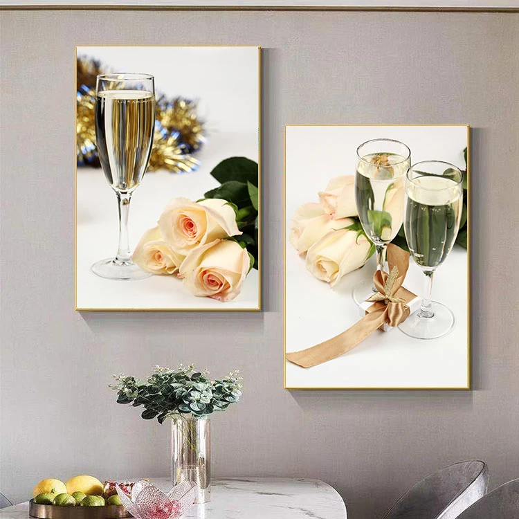 餐厅现代简约装饰画乔迁新家晶瓷画轻奢新中式立体镶钻铝合金框