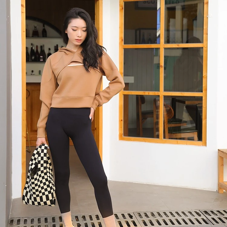 kk fitness秋冬空气棉健身运动服上衣女连帽长袖温柔风透气瑜伽衣