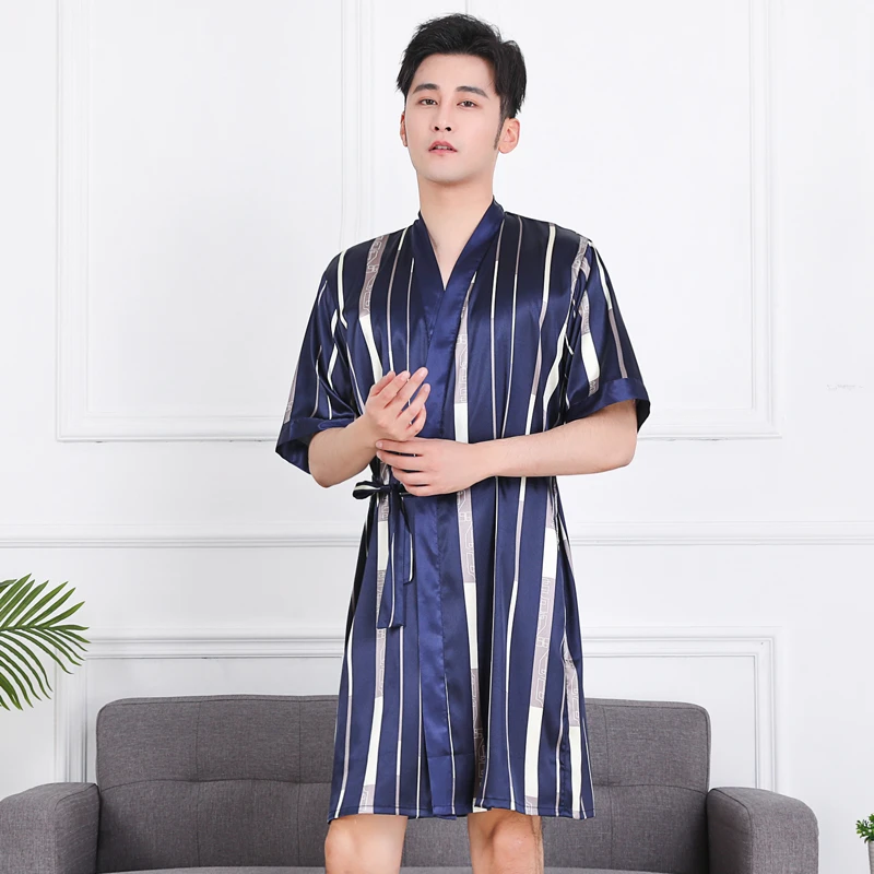 男士浴袍短袖睡袍家居服冰丝浴袍男