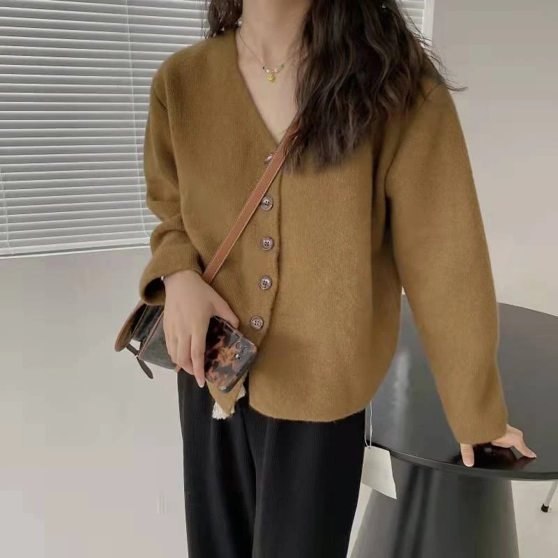 2022早春绵绵绒开衫宽松短款毛织外套冬季新款v领外搭开衫1234
