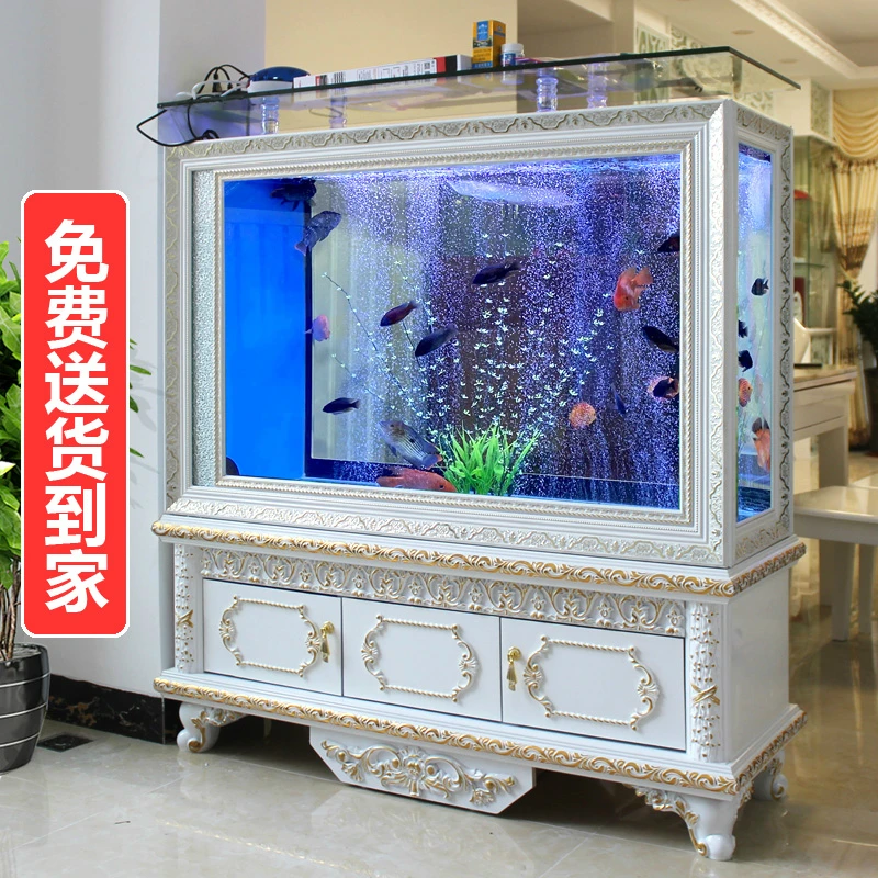 喜灏屏风鱼缸客厅落地家用小型免换水生态水族箱超白玻璃中型懒人