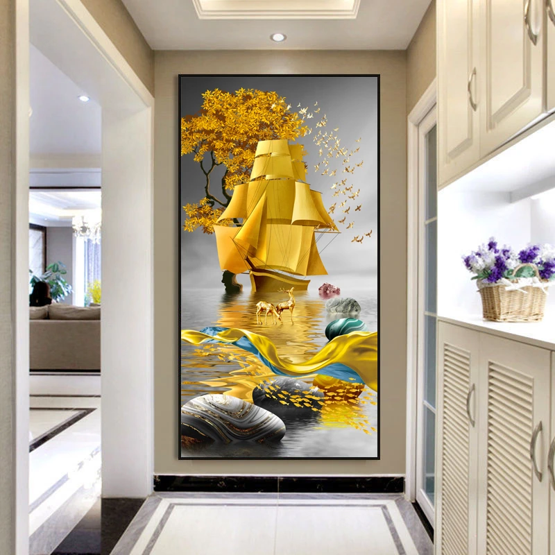 入户玄关装饰画走廊过道墙壁画竖版现代简约北欧客厅晶瓷镶钻挂画