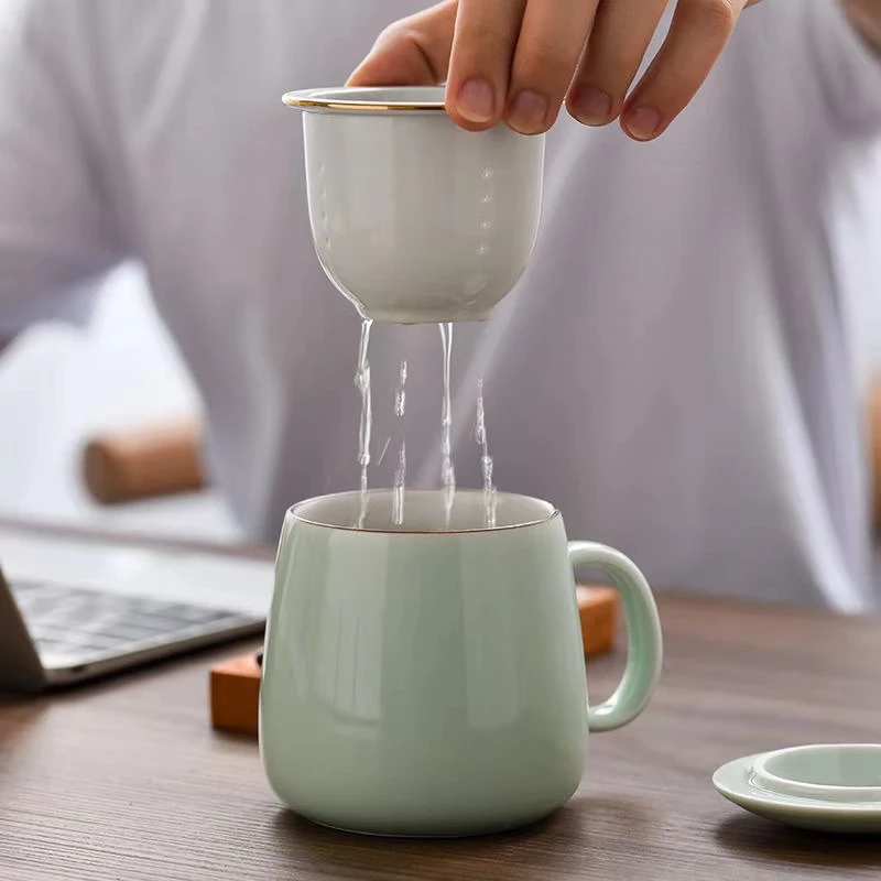 景德镇陶瓷马克杯水杯小圆胖胖茶水杯泡茶杯大肚杯茶水分离杯