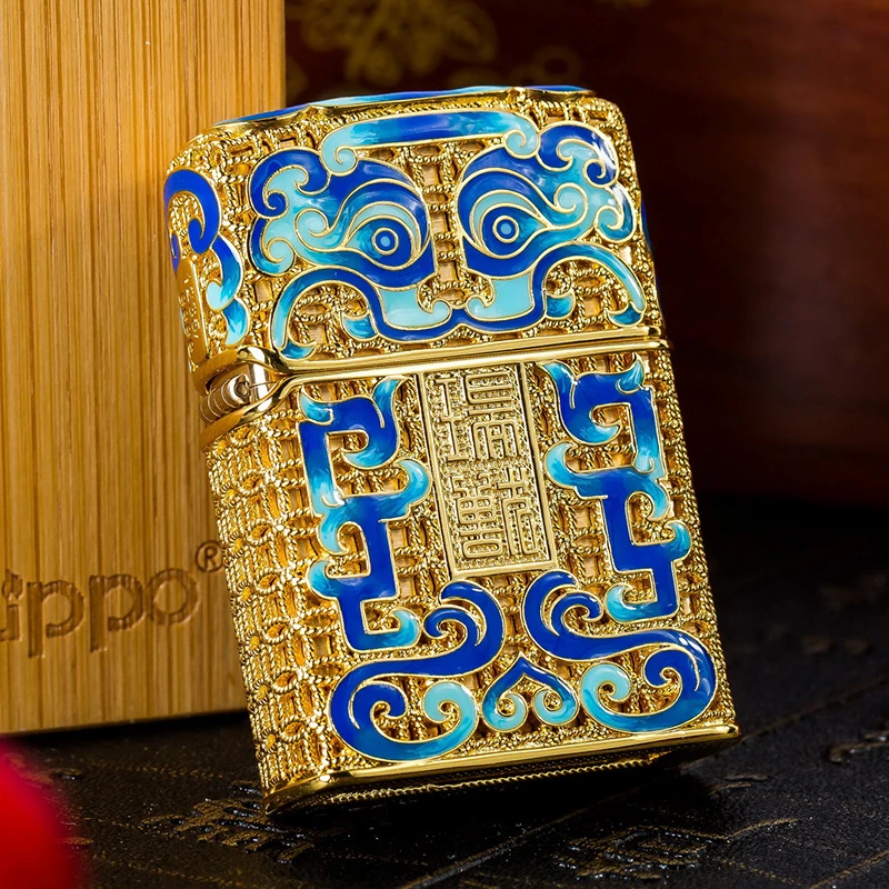 zippo打火机正品镀金镂空花丝镶嵌瑞兽/神龙送男士礼物DY9902TJ