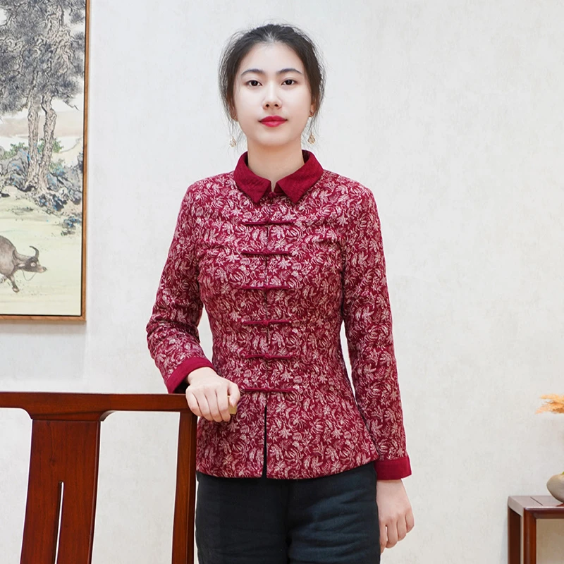 唐装中国风女装复古碎花小棉袄修身中式外套长袖前开襟棉衣J969