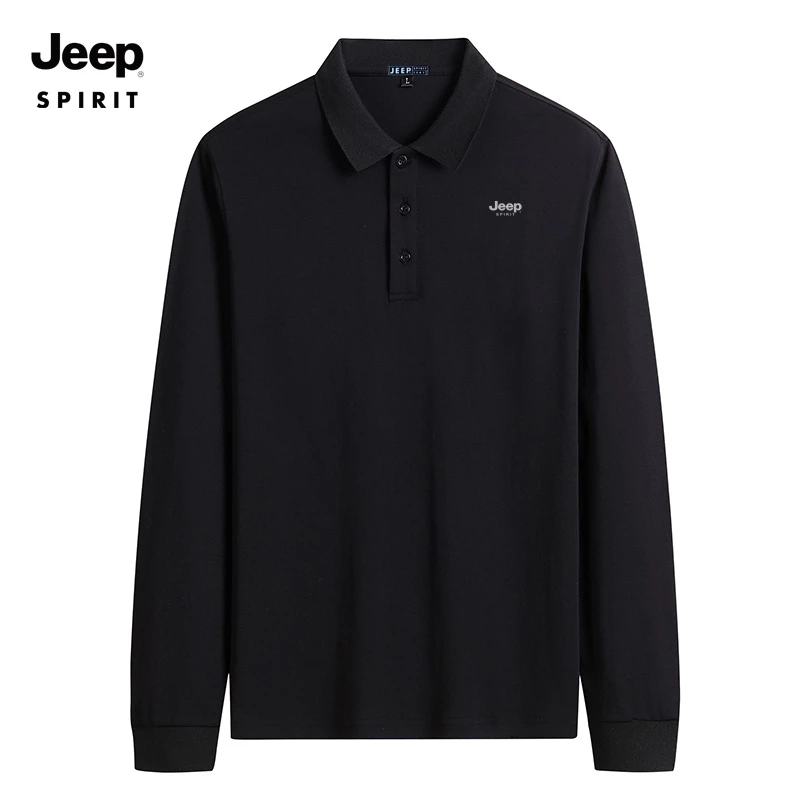 JEEPSPIRIT长袖T恤男春季新品时尚纯棉翻领POLO衫男士打底衫休闲