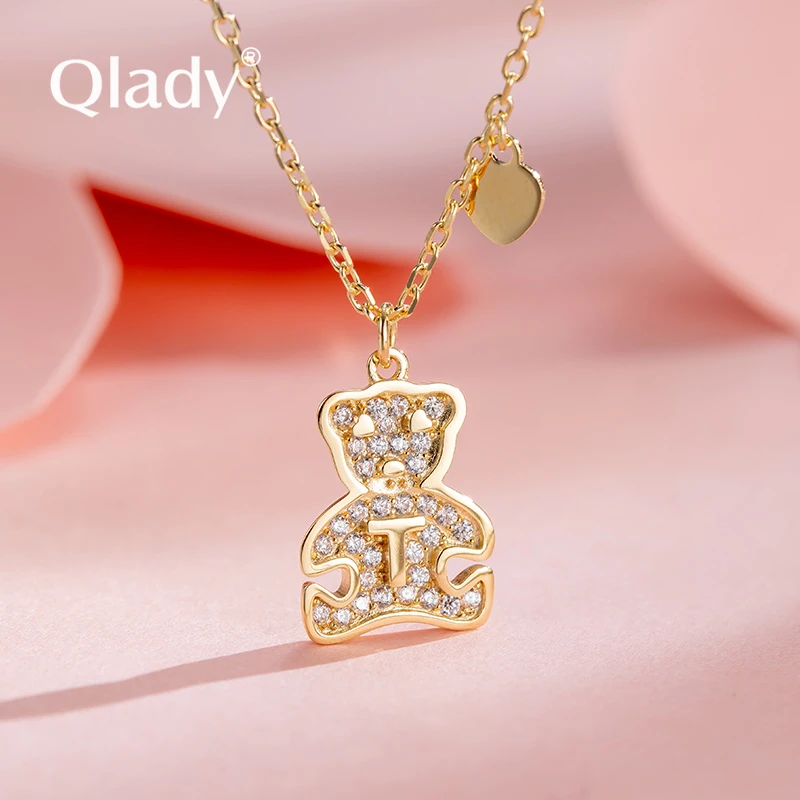 qlady 坠链均925银 小熊项链925银可爱夏季女项链锁骨链轻奢小众