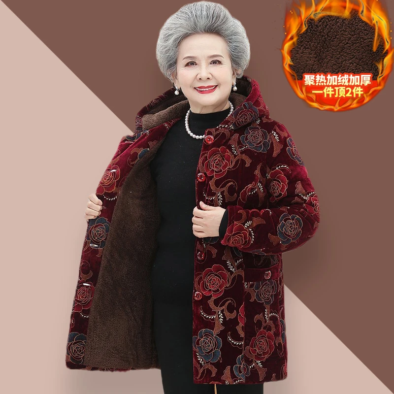 中老年人冬装棉衣女60岁70奶奶棉袄加厚妈妈装加绒外套老人女衣服