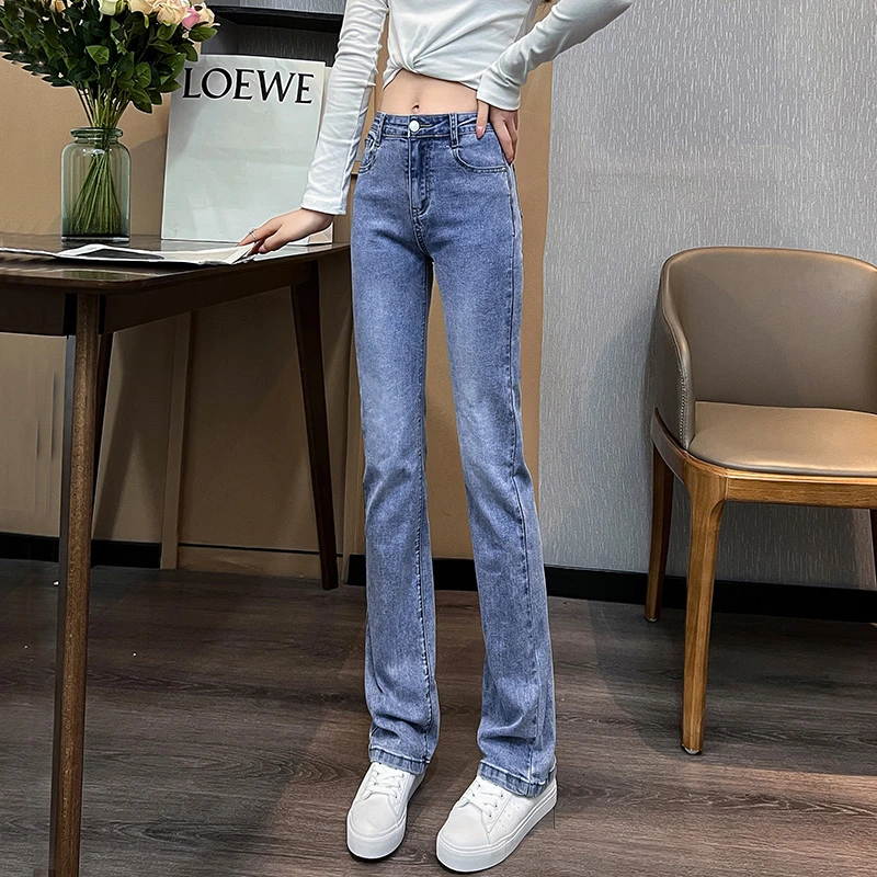 直筒牛仔裤女2024年新款春秋冬季修身显瘦显高高腰阔腿拖地女裤子