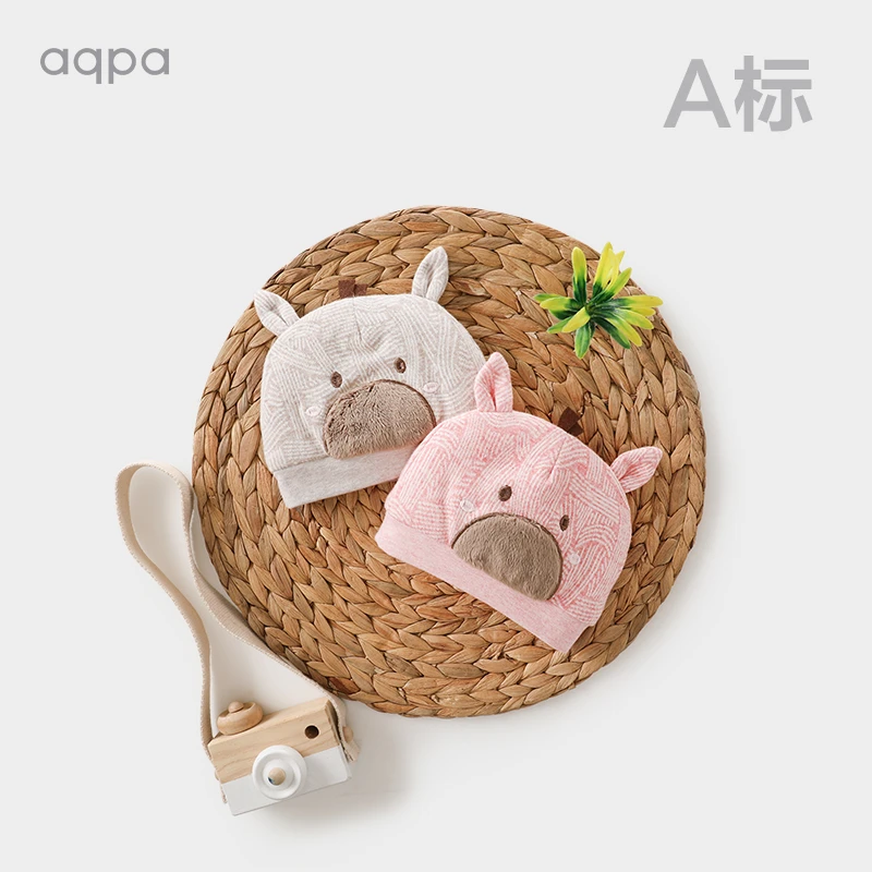 aqpa新生儿帽子秋冬季新品初生婴儿胎帽纯棉加厚宝宝帽子0-6个月6