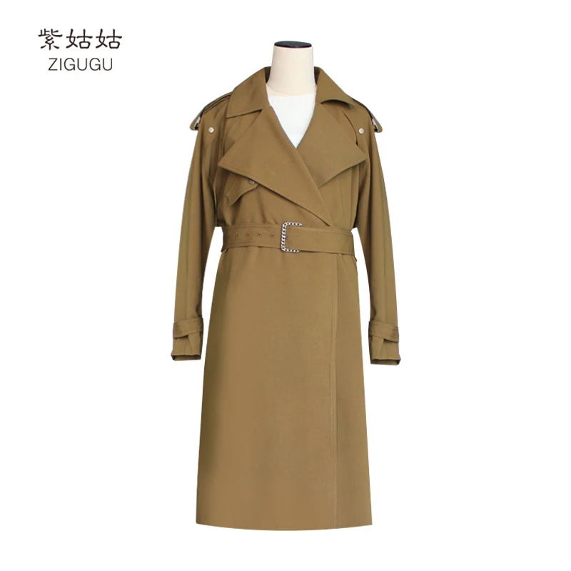 【紫姑姑】设计师款翻领长款风衣21-0688-TX