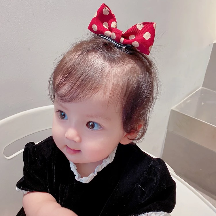 黄小妞婴儿发夹秋冬波点蝴蝶结发卡女童洋气宝宝顶夹边夹头饰发饰