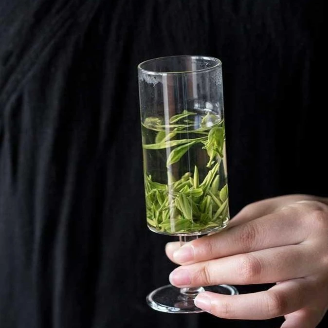 2只玻璃杯品茗杯茶杯耐热高脚透明玻璃猴魁杯花茶绿茶果酒红酒杯