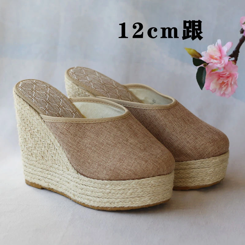 绣花鞋民族风拖鞋女夏外穿复古中国风坡跟鞋子女包头后空坡跟凉拖