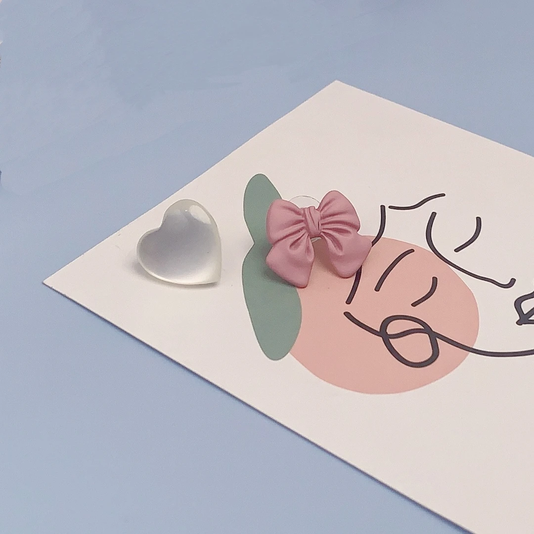 f21473不对称爱心蝴蝶结耳饰一对（蚊香盘耳夹/耳钉可选）