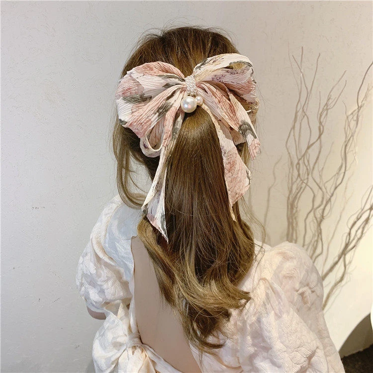 Jennie 新品 蝴蝶结碎花弹簧夹