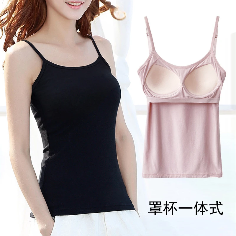 无钢圈夏季新款吊带背心女外穿西装内搭一体式带胸垫无袖打底上衣