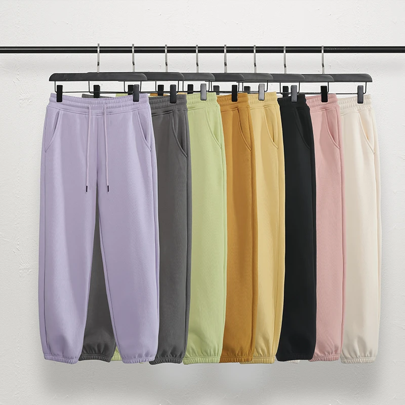 51201 冬季新款多色百搭加绒加厚情侣卫裤简约宽松男女束脚休闲裤