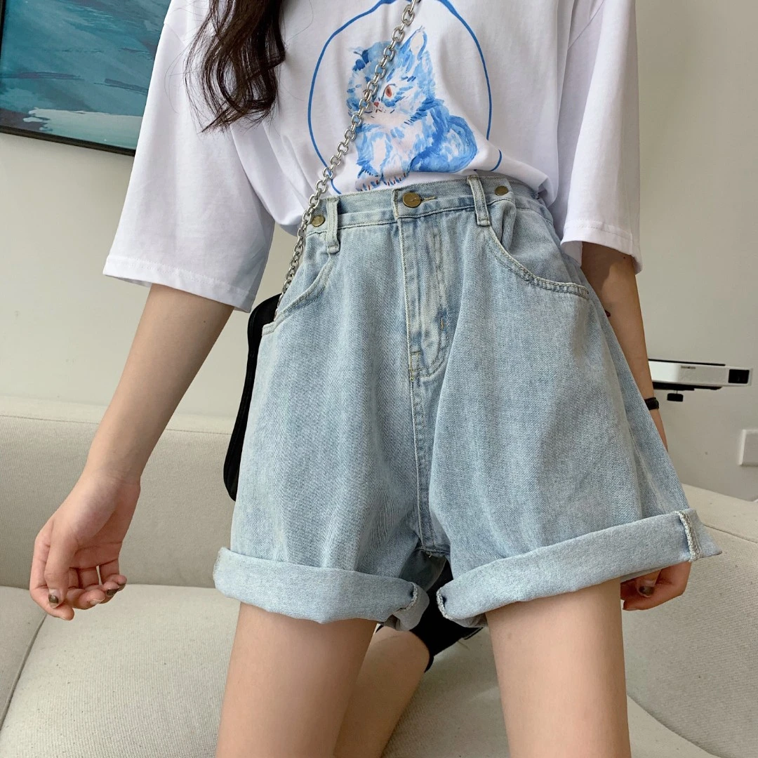 【新年宠粉】大码宽松显瘦高腰A字阔腿牛仔短裤女胖mm裤子YBL-6651