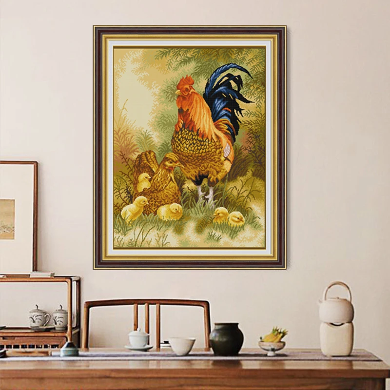 KS十字绣鸡一家幸福满怀动物家禽印花简约满绣/43）67*85清新套件