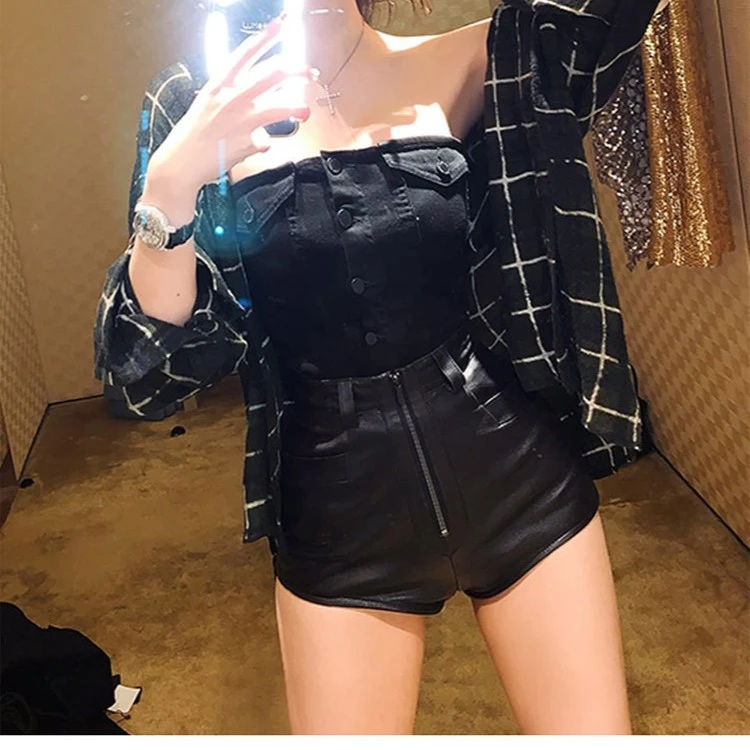 黑色短款夏季真皮短裤女显瘦新款高腰性感包臀超短真皮皮裤热裤