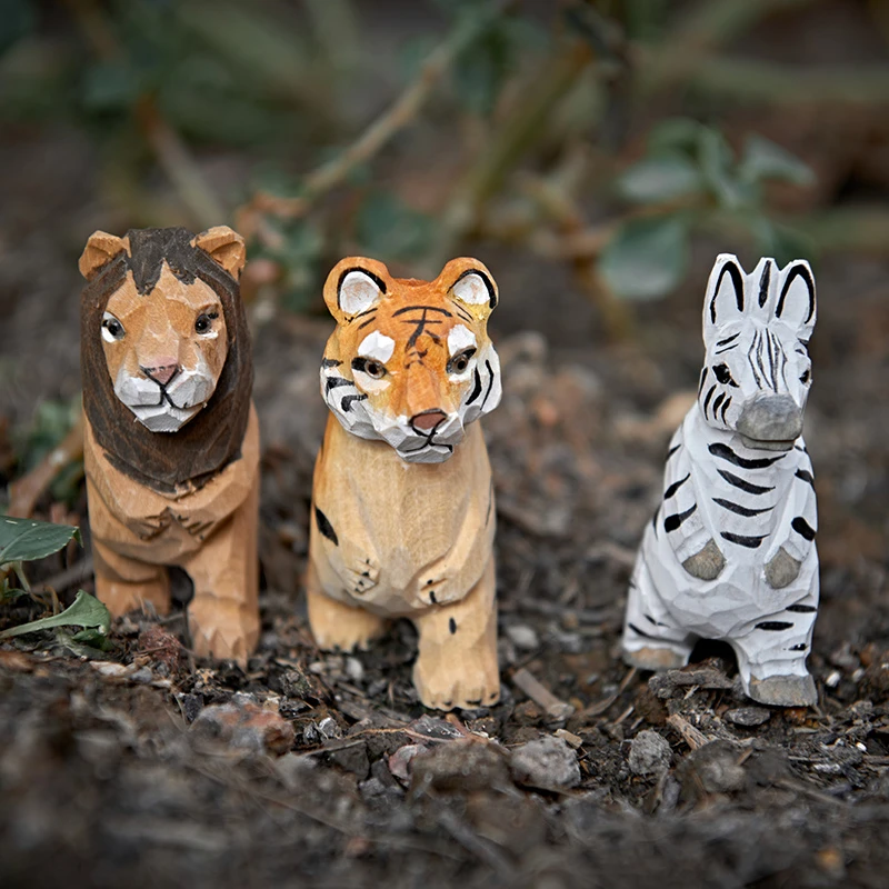 实木手工木雕摆件老虎木雕斑马工艺品小老虎客厅摆件家居动物饰品