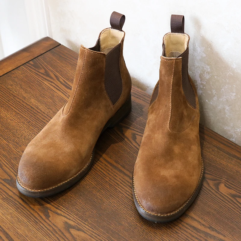 JD668-1英伦复古反毛真皮高帮休闲皮鞋男短靴手工切尔西靴