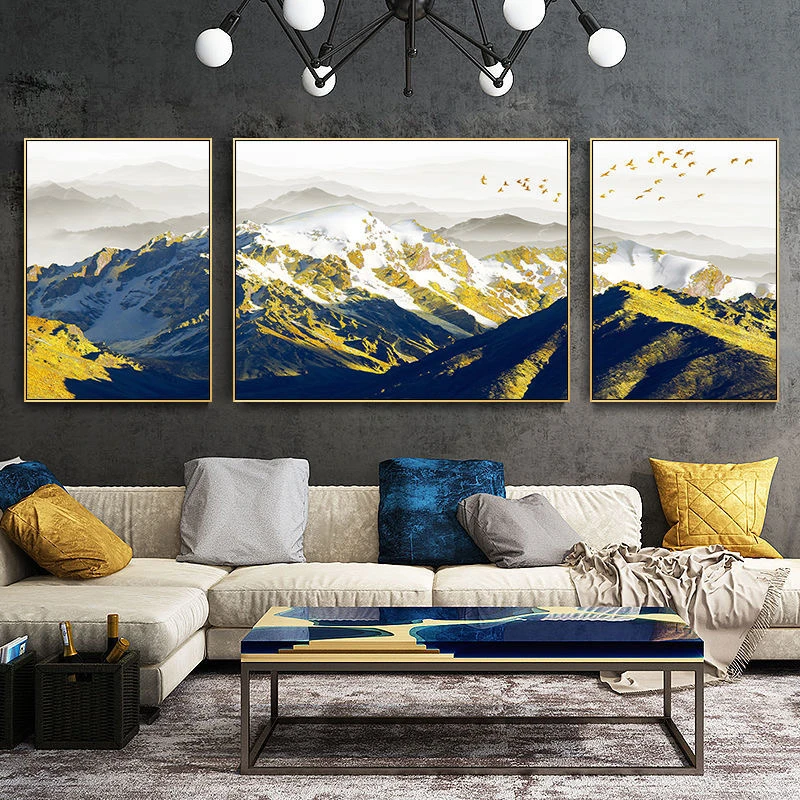 客厅【金山银山】晶瓷镶钻铝合金边框设计快递装饰画新中式墙面风景
