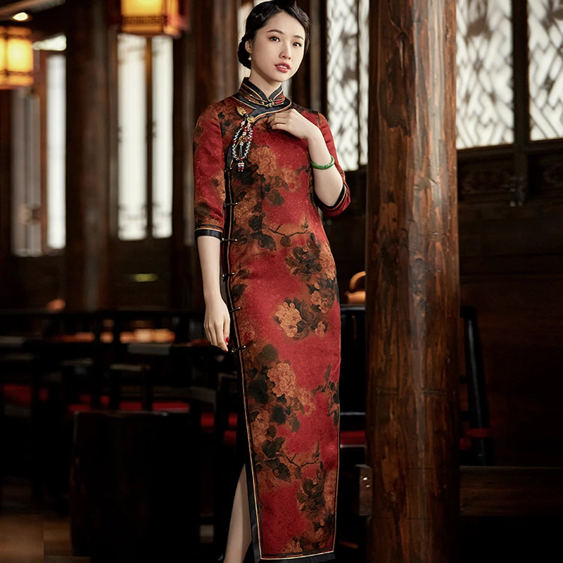 玺玥爆款高定高端婚礼香云纱喜婆婆喜妈妈婚宴高档长旗袍E2181