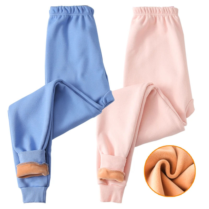 冬季棉裤中大童保暖裤高腰加绒加厚打底裤睡裤男女学生内穿加绒裤