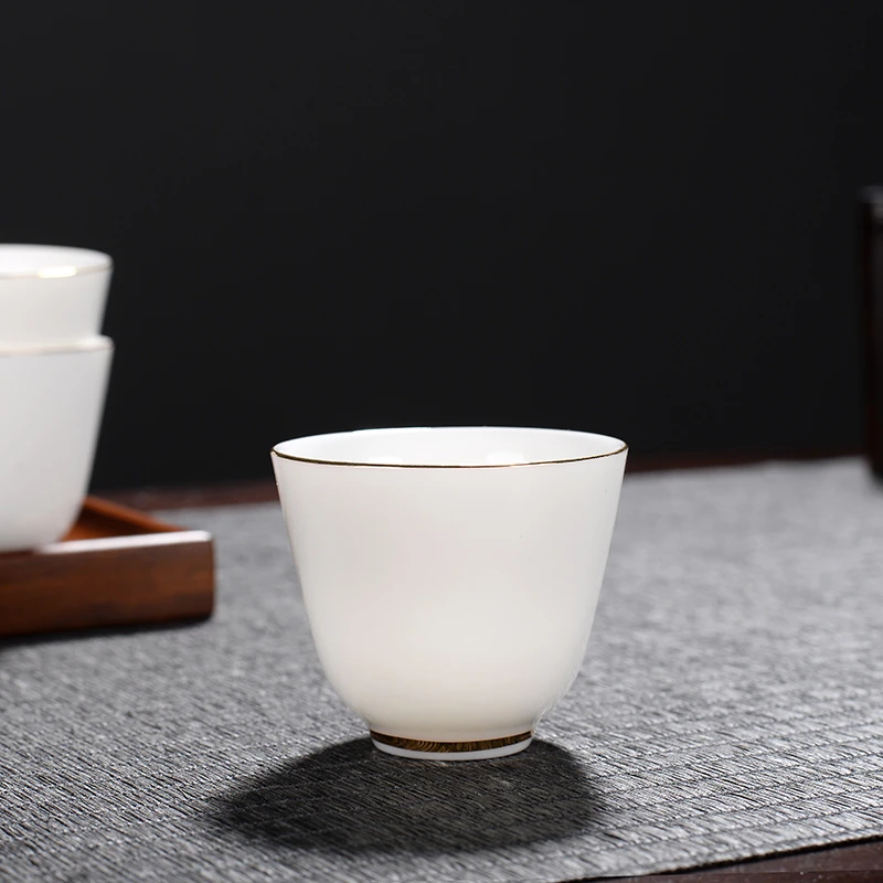 唐蕴-功夫小茶杯描金羊脂玉品茗杯单个小杯子简单家用办公小茶杯