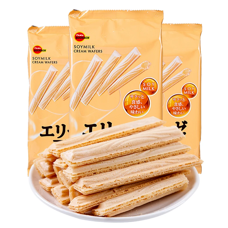 日本进口Bourbon波路梦豆奶味口感威化饼干棒豆乳威化夹心饼干
