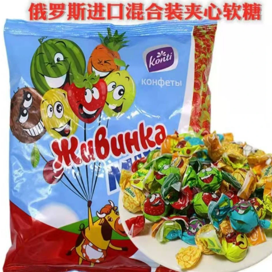 康吉KONTI爆浆水果软糖500克西瓜香瓜菠萝樱桃炼乳俄罗斯进口