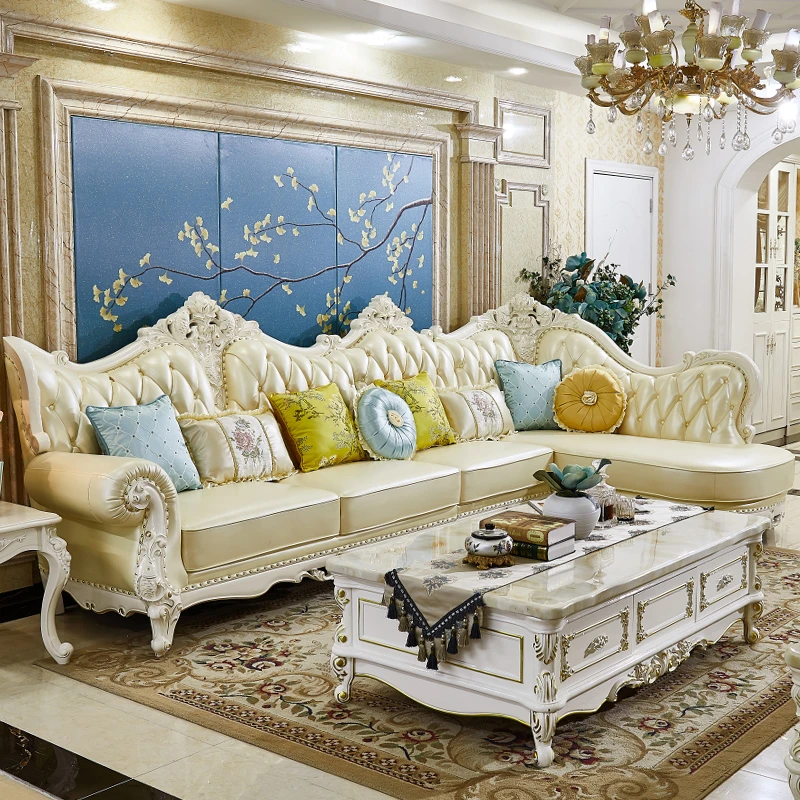 欧式真皮沙发 雕花奢华别墅简欧头层牛皮成套大气皮艺高端双面