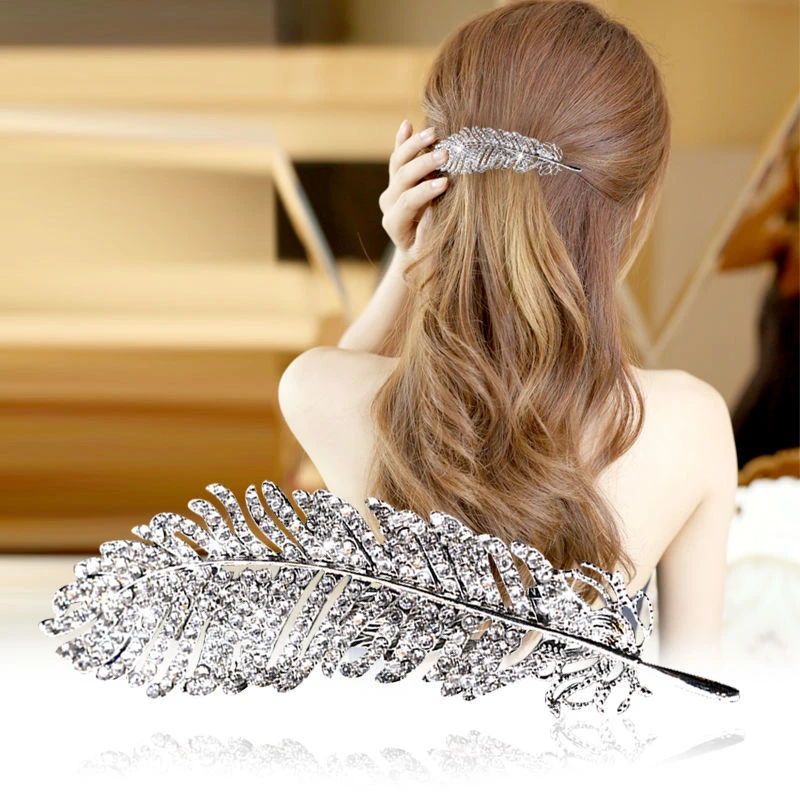 韩版气质发夹盘发发卡发饰头饰羽毛边夹网红